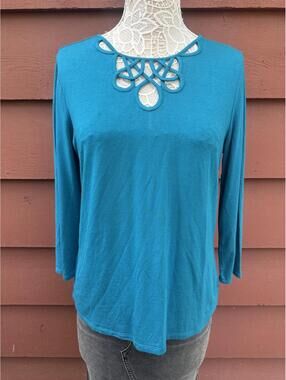 Peck & Peck Teal Blue Cutout Detail Top